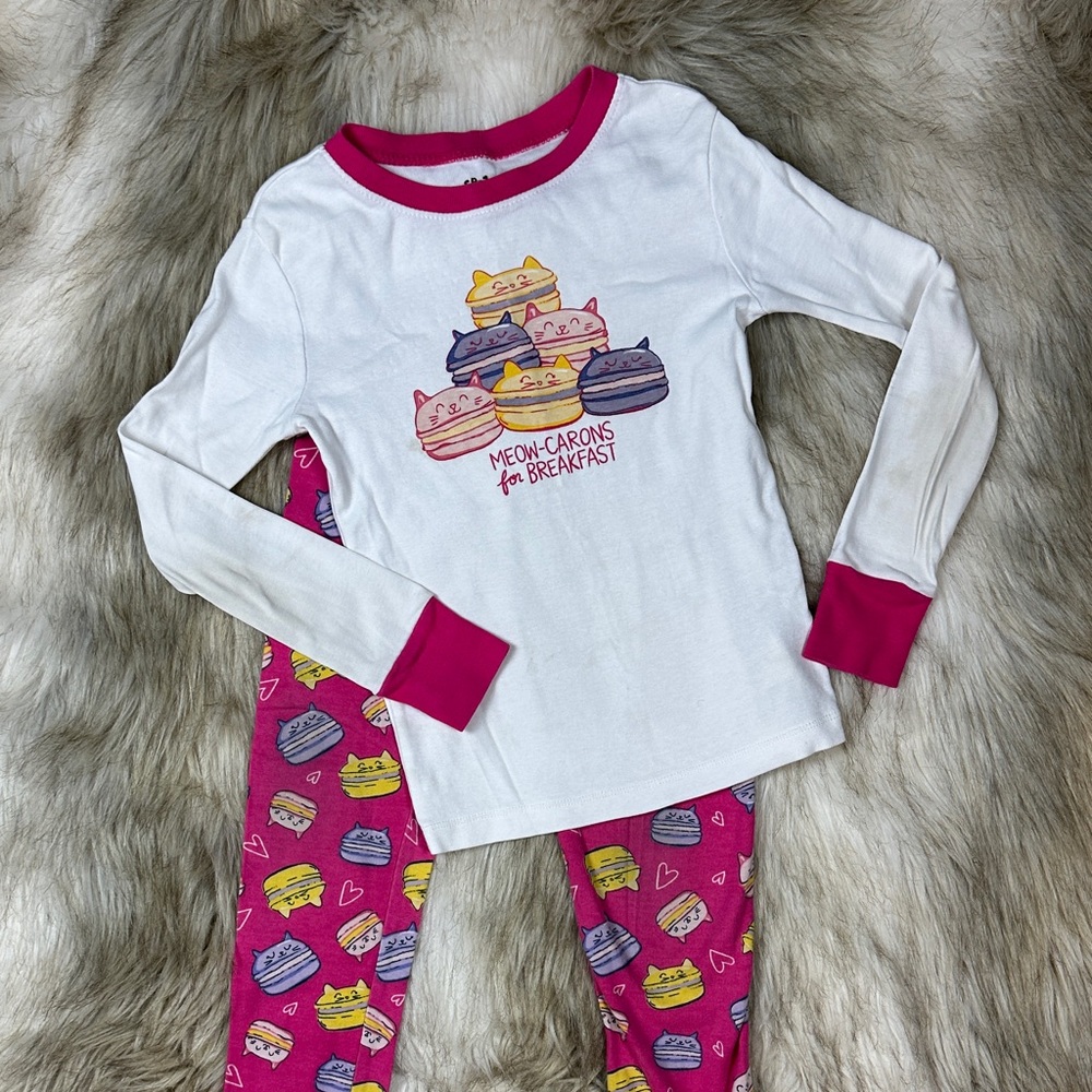 Spot Zebra Girls Cat Macaron Pajama Set Pink White Size 8
